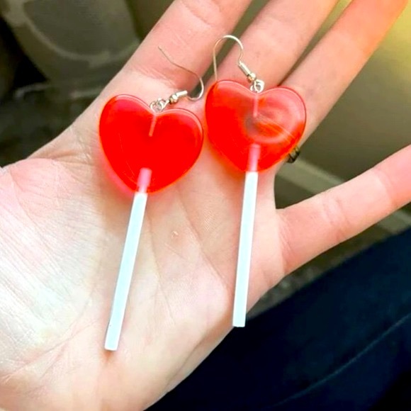 Fun Valentine’s❤️🍭Red Heart Lollipop Dangle Earrings - Picture 7 of 10